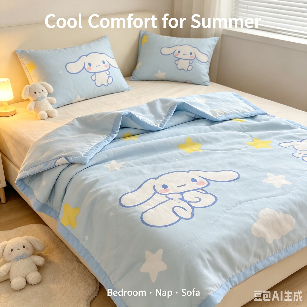 Summer Cool Quilt – Lightweight Cartoon Print Soft Blanket for Warm Weather