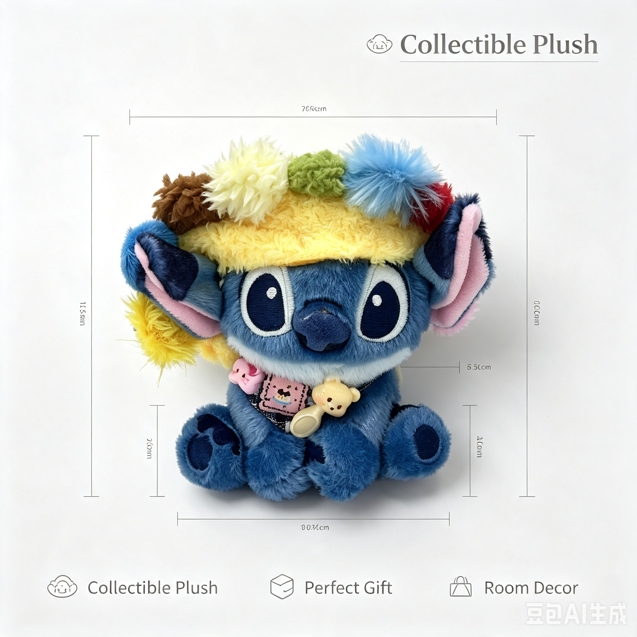 Cute Blue Character Plush Toy – Soft Fluffy Stuffed Doll with Flower Hat