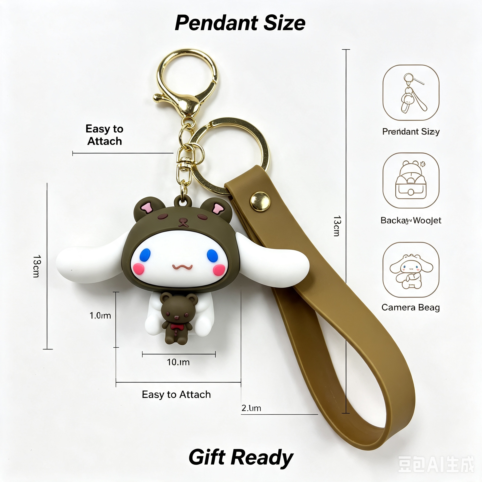 Cute Cartoon Keychain – Brown Character Charm Key Holder with Strap