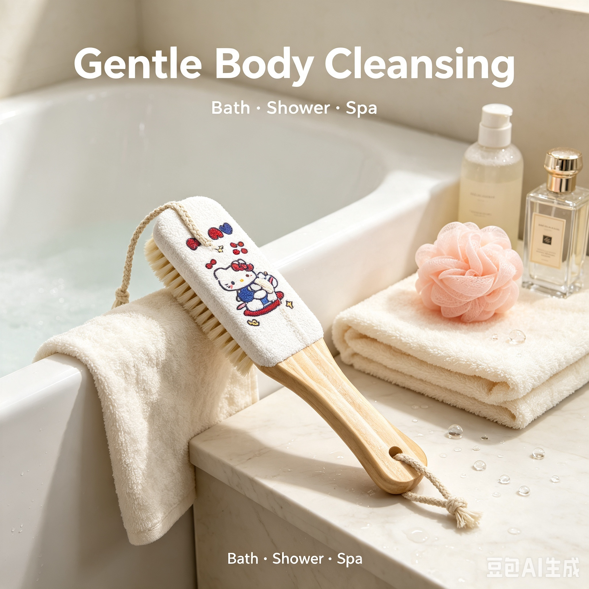 Cute Rabbit Bath Body Brush – Wooden Handle Soft Bristle Shower Brush