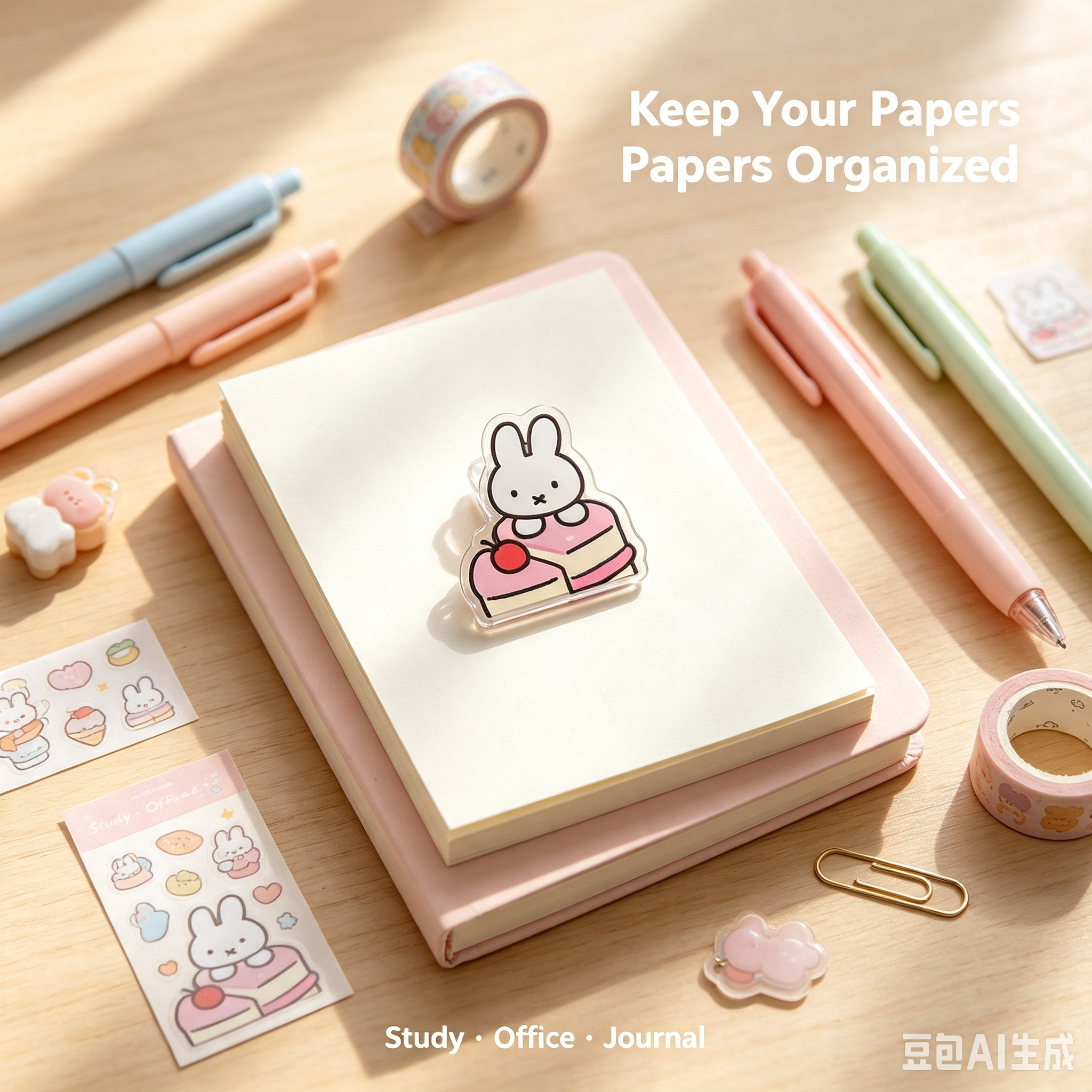 Acrylic Cartoon Clip – Cute Rabbit Cake Design Paper Clip for School & Office