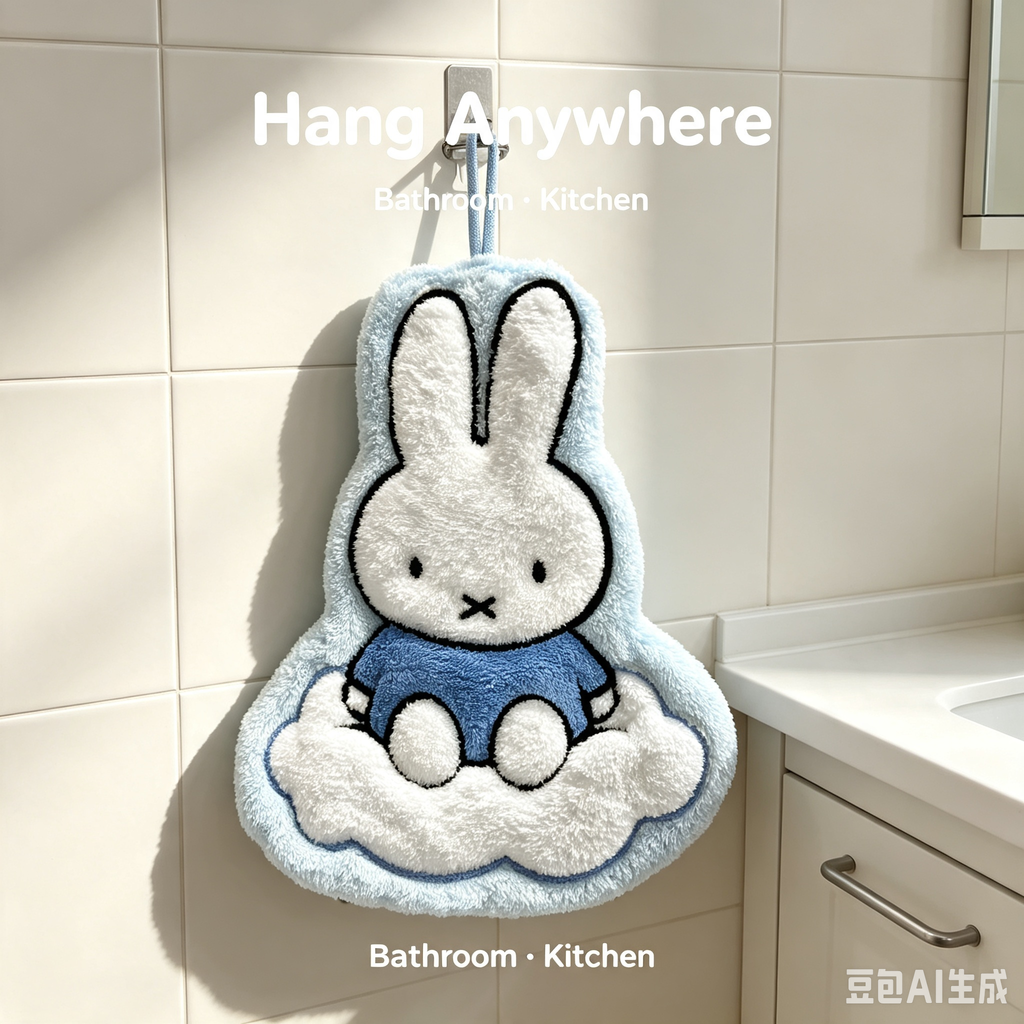 Miffy Rabbit Hanging Hand Towel, Cute Cloud Shaped Absorbent Towel for Bathroom Kitchen