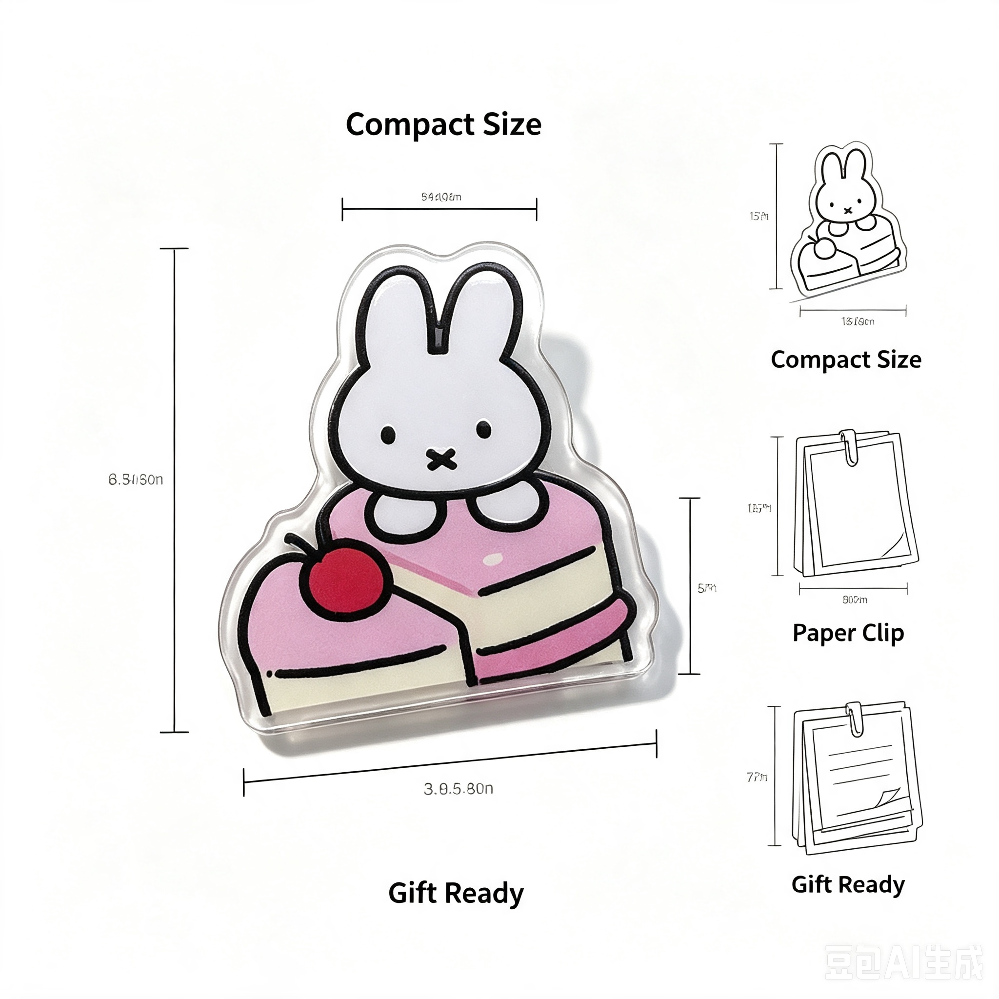 Acrylic Cartoon Clip – Cute Rabbit Cake Design Paper Clip for School & Office