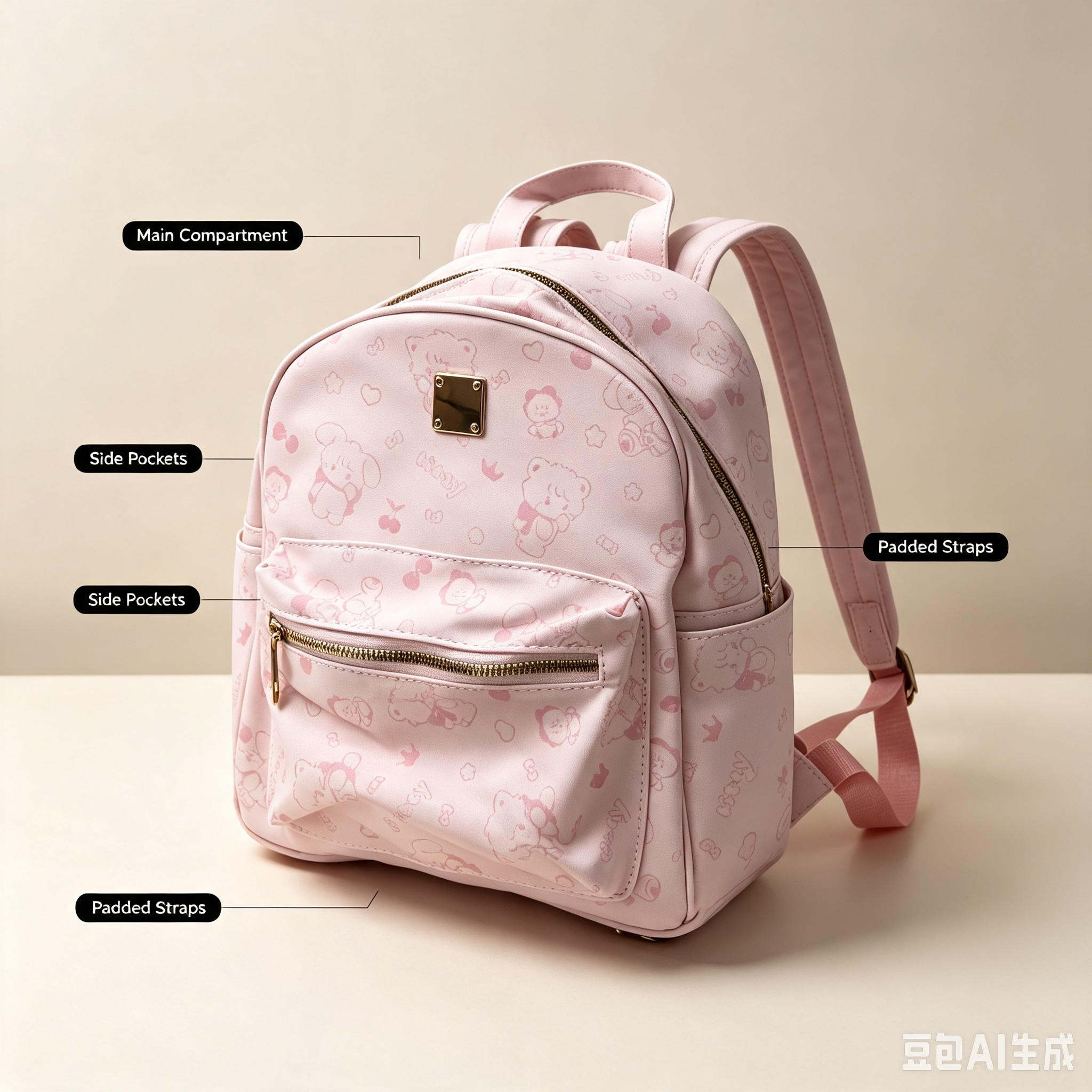 Pink Cartoon Backpack – Cute Character Print School Backpack for Students