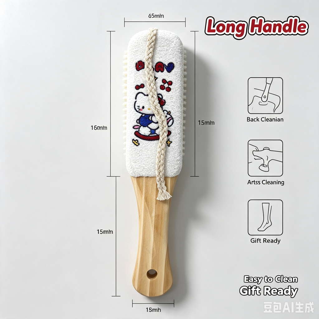 Cute Rabbit Bath Body Brush – Wooden Handle Soft Bristle Shower Brush