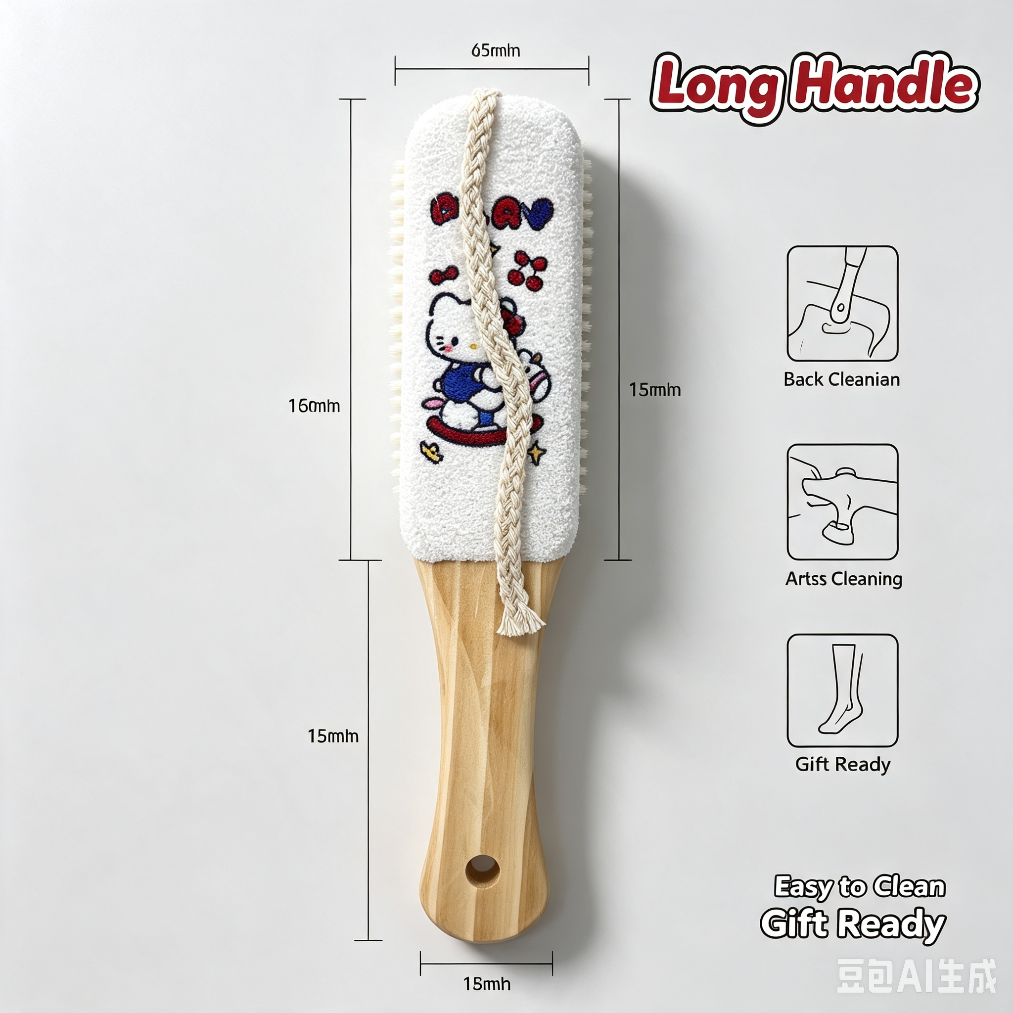 Cute Rabbit Bath Body Brush – Wooden Handle Soft Bristle Shower Brush