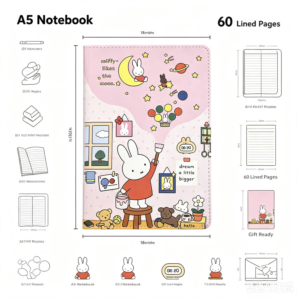 Miffy Notebook – Cute Pink Lined Journal for School & Office