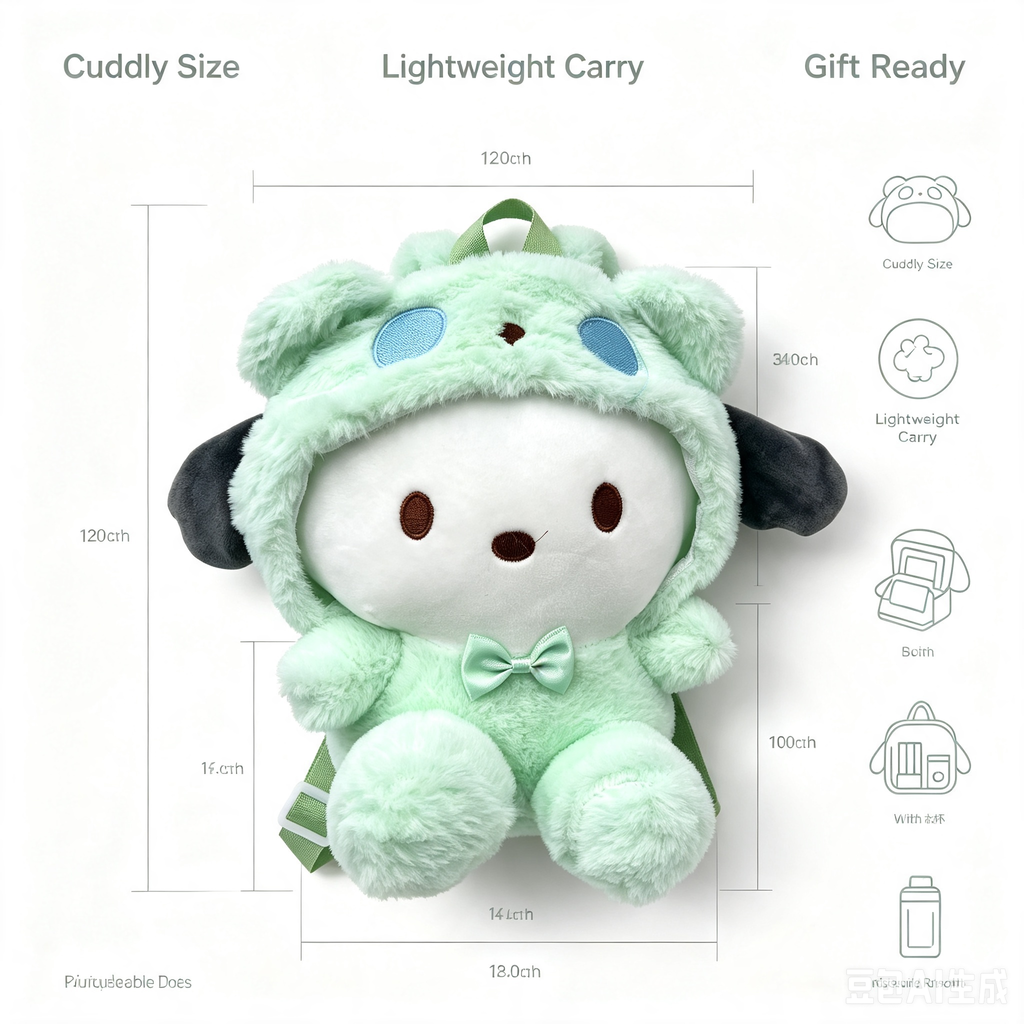 Green Character Plush Backpack – Cute Soft Fluffy Doll Bag for Kids & Daily Use