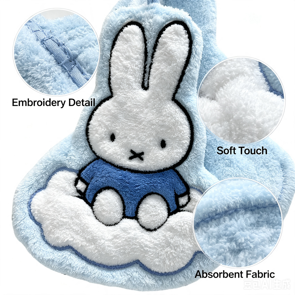 Miffy Rabbit Hanging Hand Towel, Cute Cloud Shaped Absorbent Towel for Bathroom Kitchen