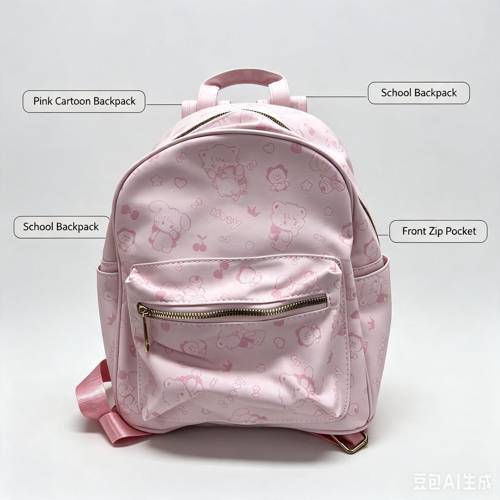 Pink Cartoon Backpack – Cute Character Print School Backpack for Students