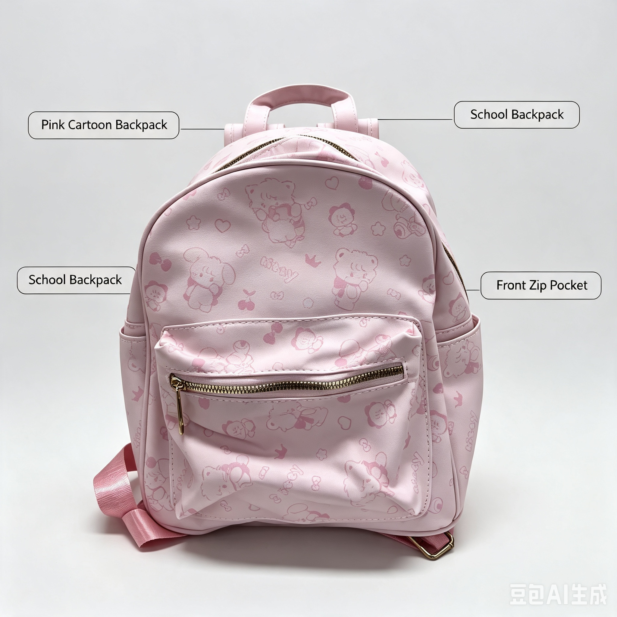 Pink Cartoon Backpack – Cute Character Print School Backpack for Students
