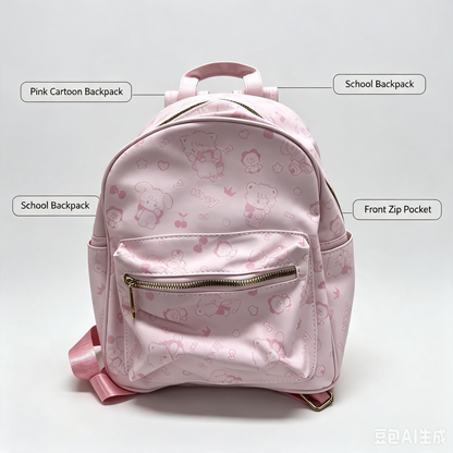 Pink Cartoon Backpack – Cute Character Print School Backpack for Students