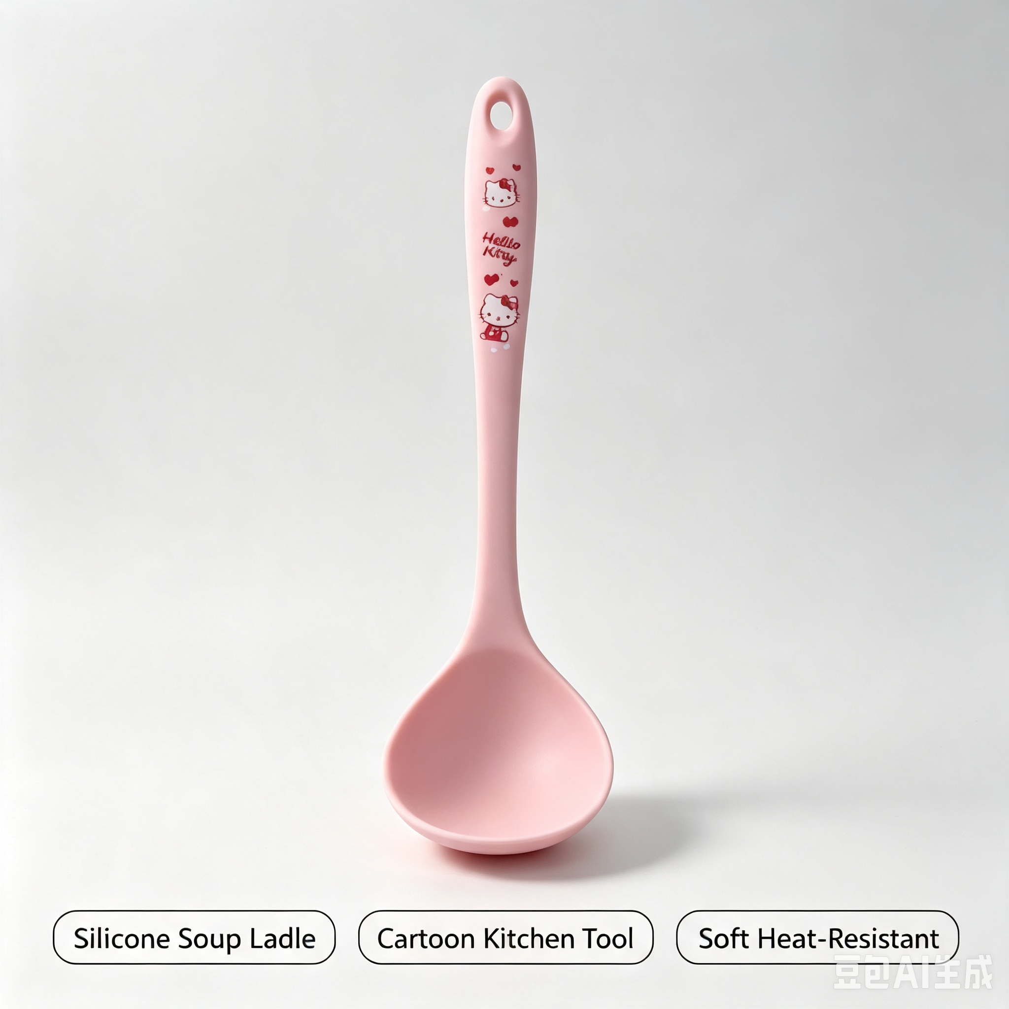 Cute Cartoon Silicone Soup Ladle – Pink Heat-Resistant Kitchen Spoon