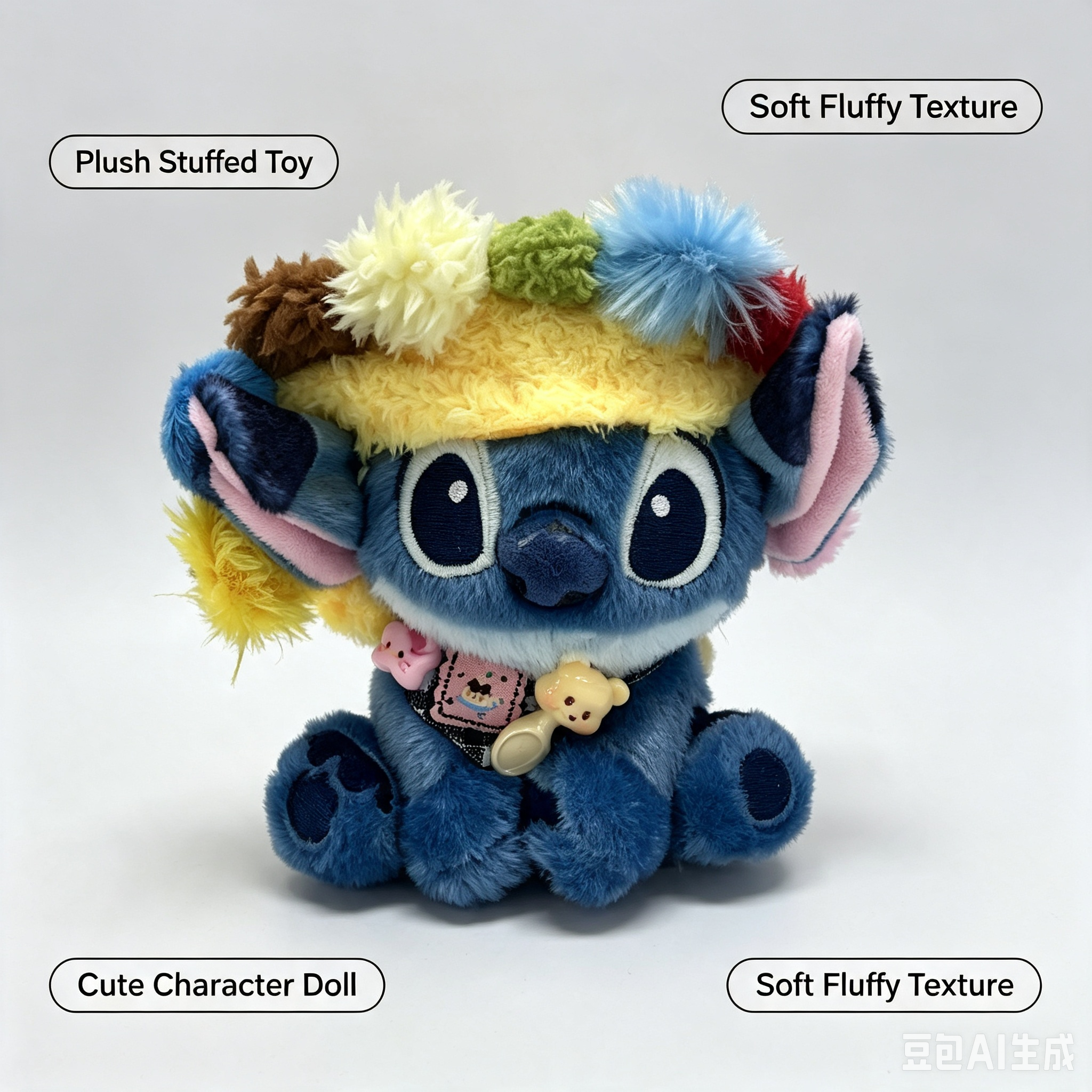 Cute Blue Character Plush Toy – Soft Fluffy Stuffed Doll with Flower Hat