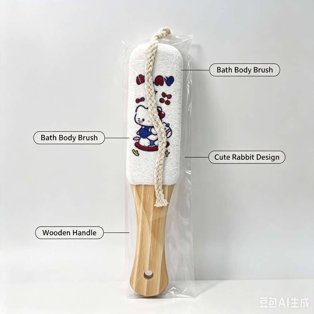 Cute Rabbit Bath Body Brush – Wooden Handle Soft Bristle Shower Brush