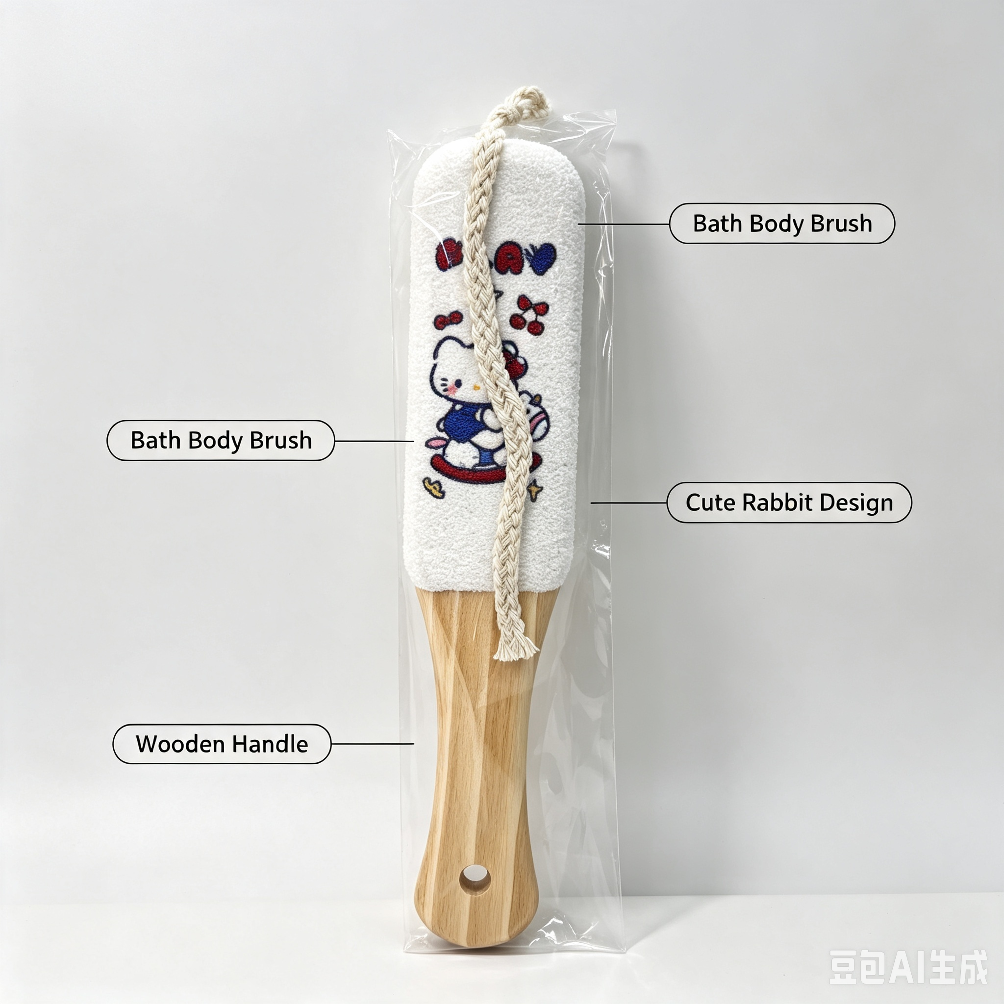 Cute Rabbit Bath Body Brush – Wooden Handle Soft Bristle Shower Brush