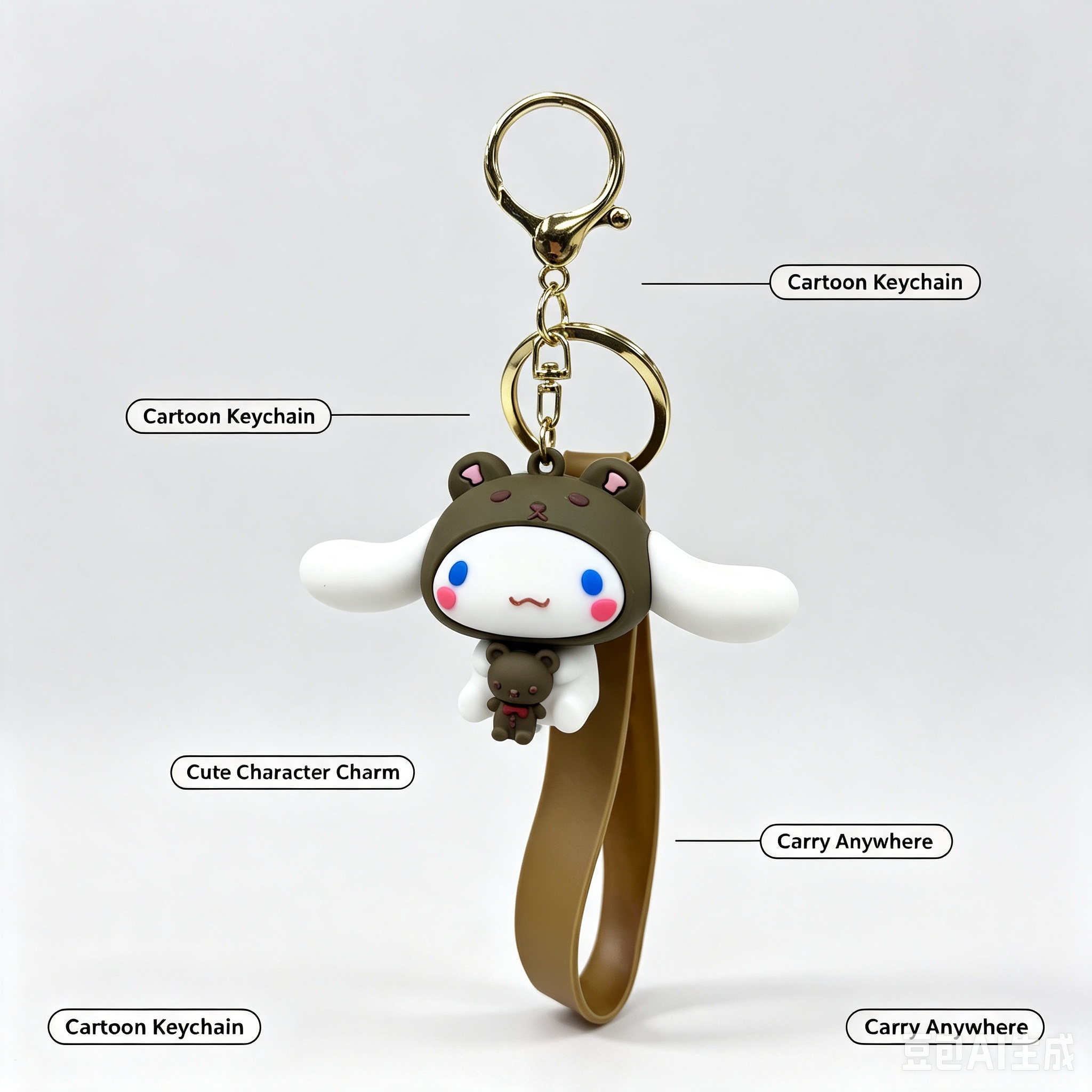 Cute Cartoon Keychain – Brown Character Charm Key Holder with Strap