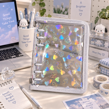 Holographic 6-Ring Zipper Binder