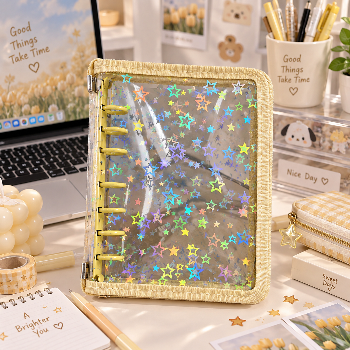 Holographic 6-Ring Zipper Binder