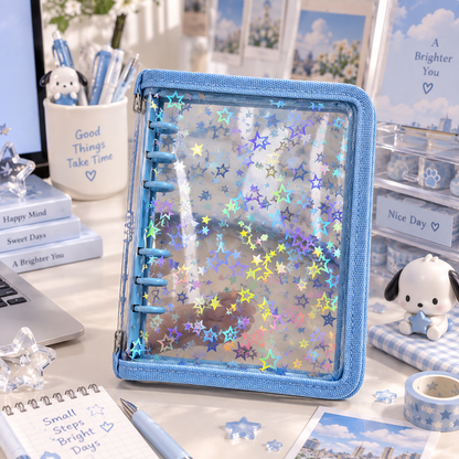 Holographic 6-Ring Zipper Binder